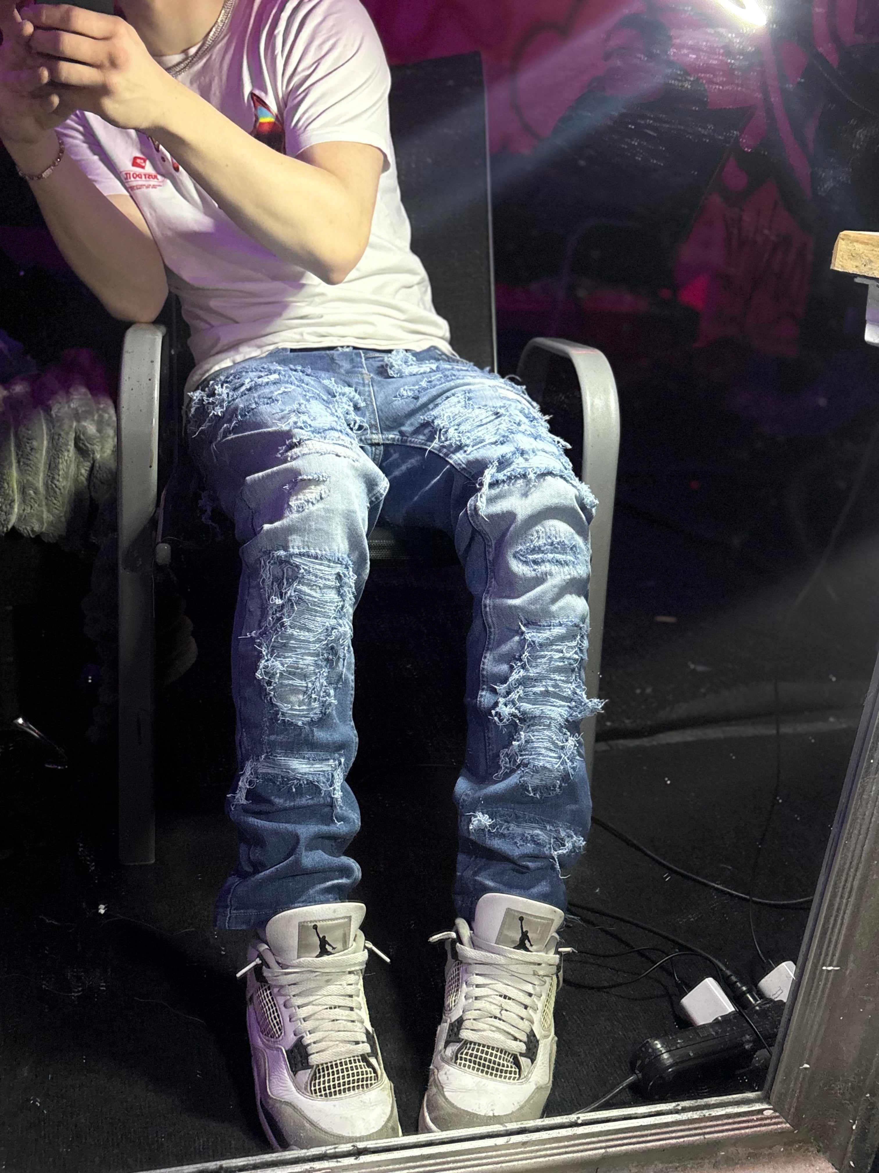 Dripped Slimfit Distressed Jeans | M