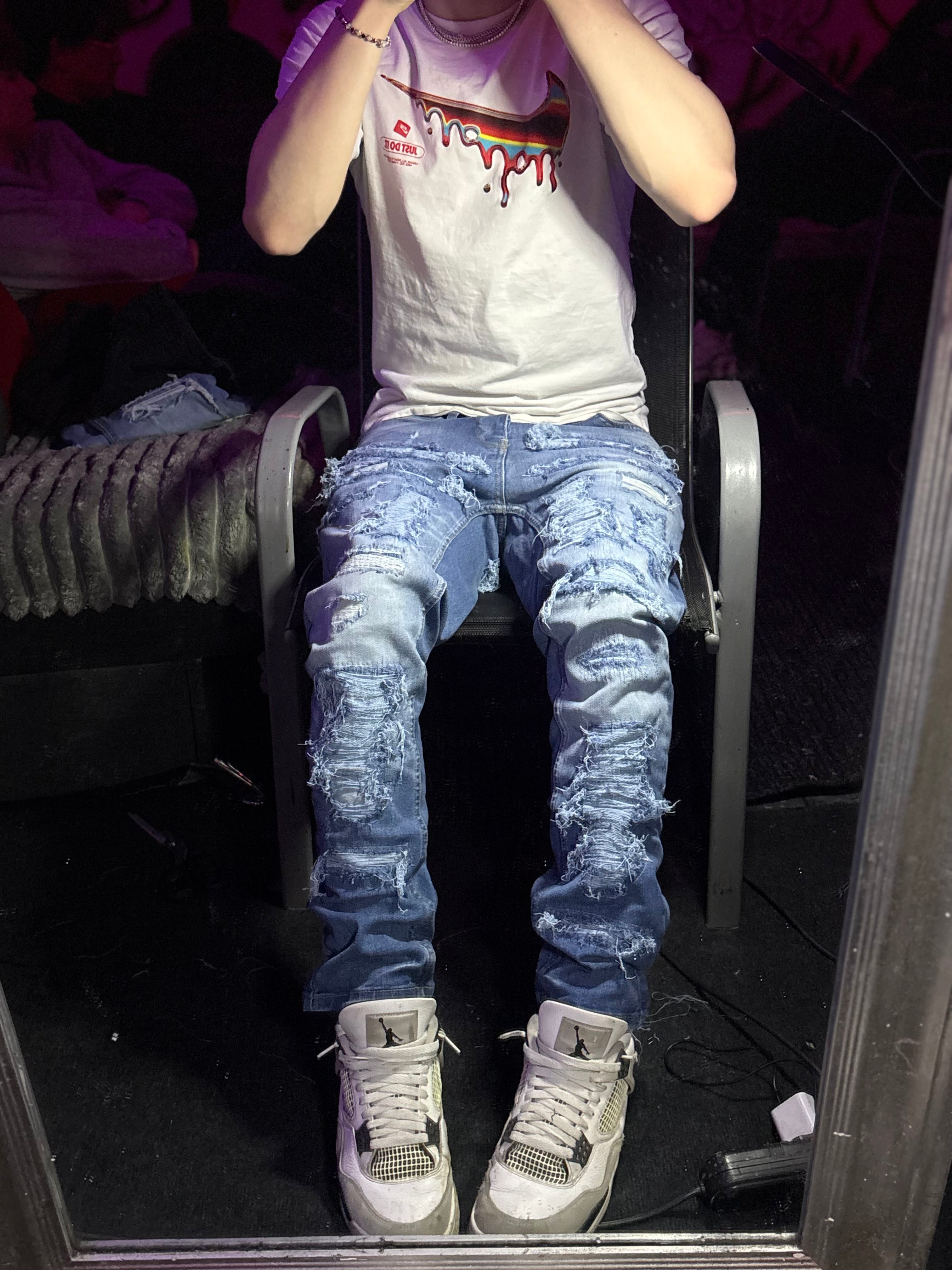Dripped Slimfit Distressed Jeans | M