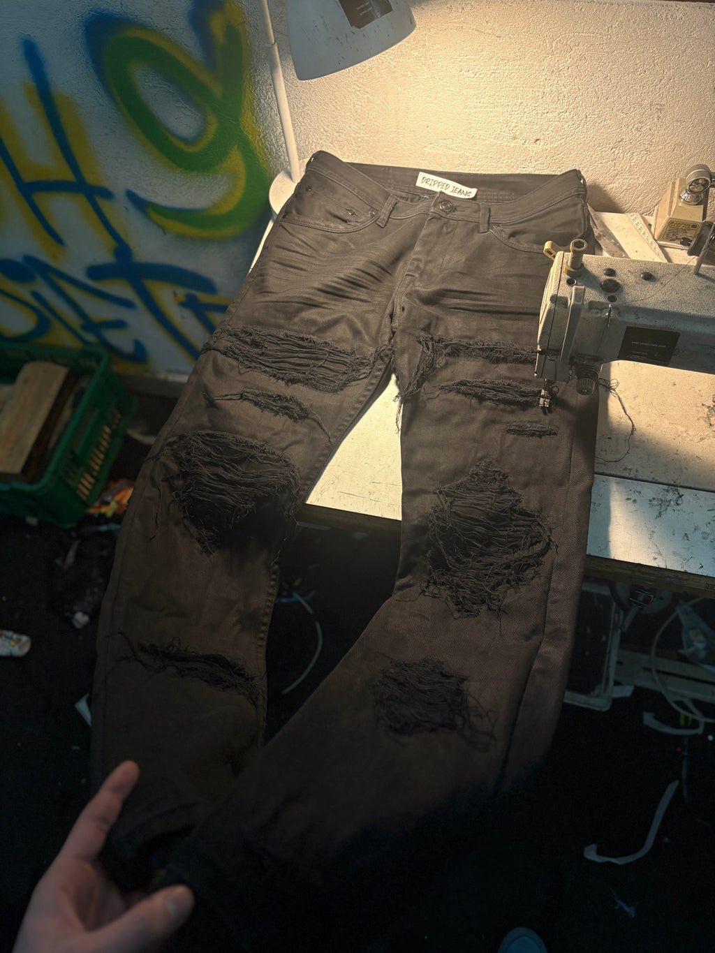 Waxed Dripped Jeans denim | Straight Fit