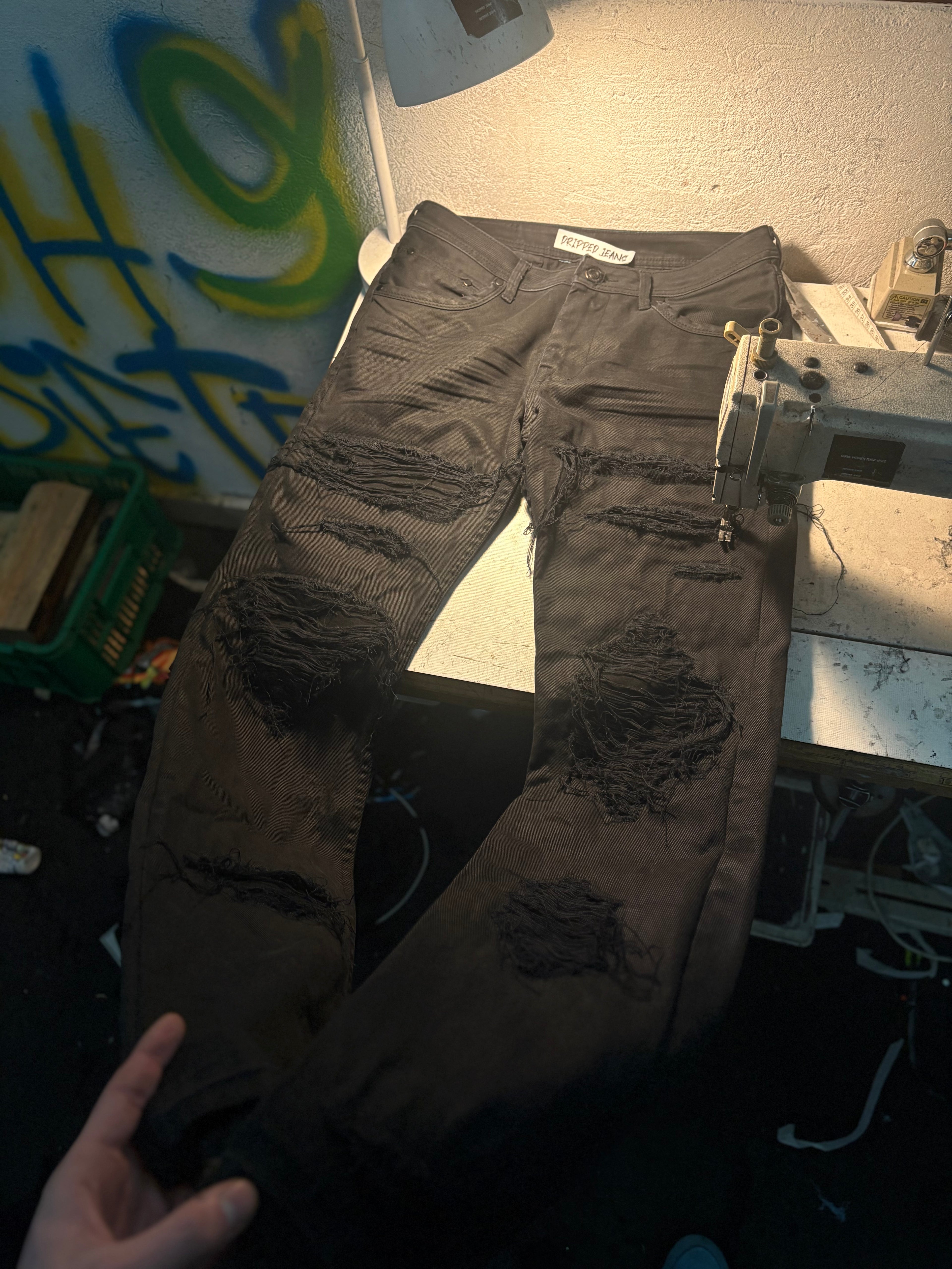 Waxed Dripped Jeans denim | Straight Fit