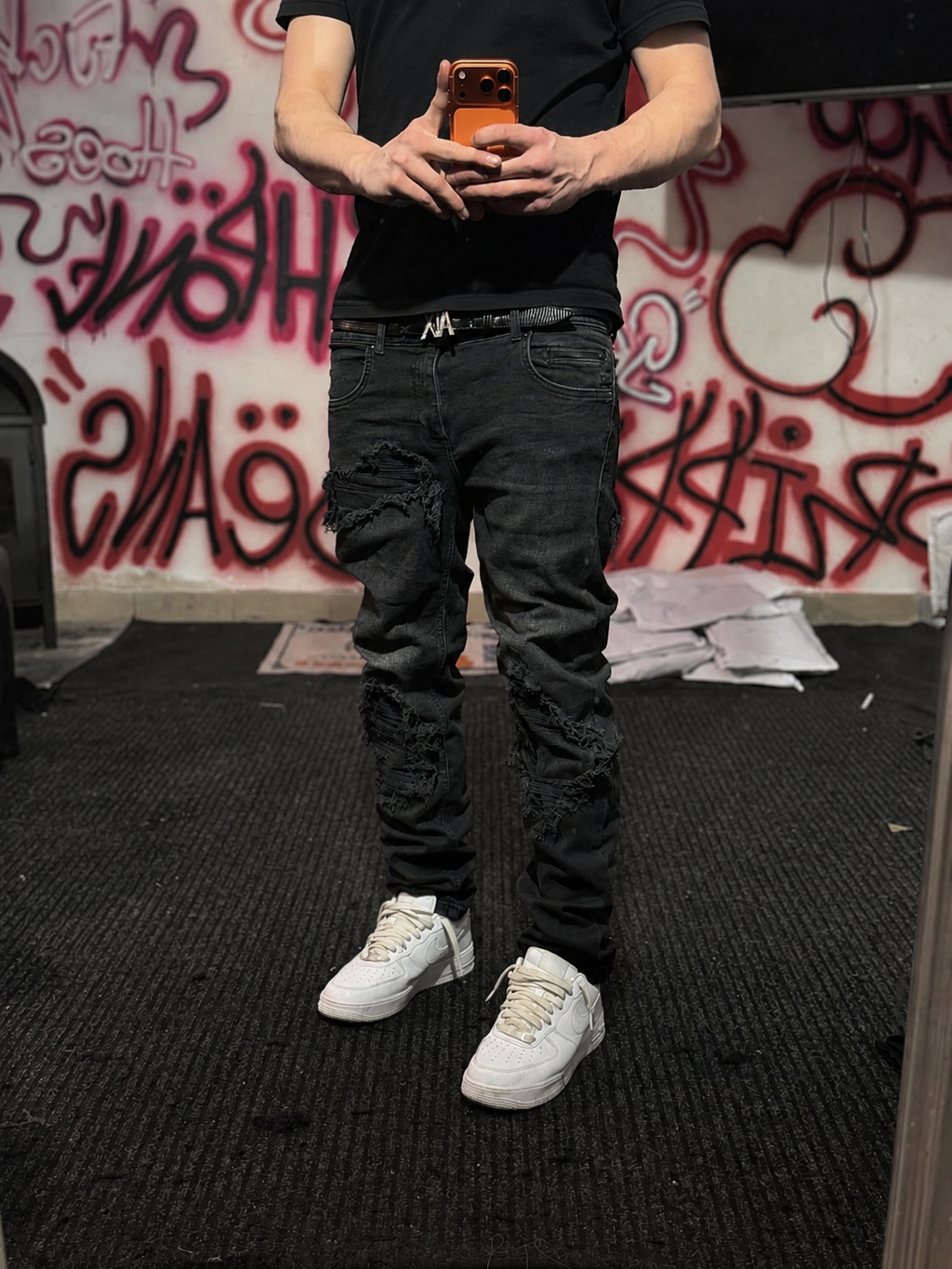 Dripped double distressed dripped slimfit jeans