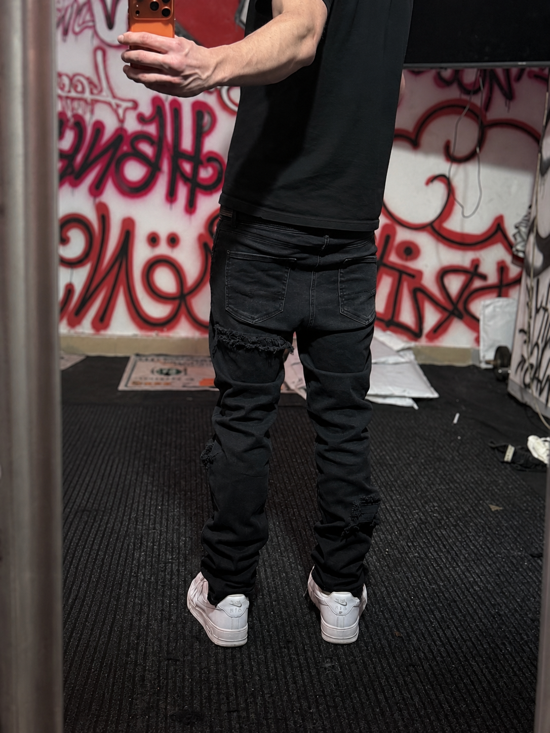 Dripped double distressed dripped slimfit jeans
