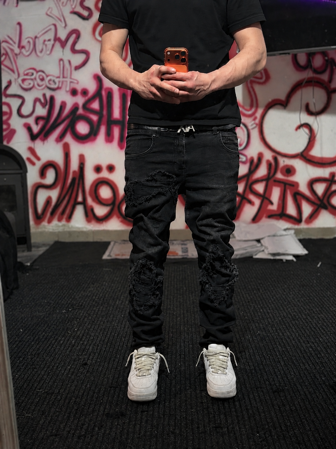 Dripped double distressed dripped slimfit jeans