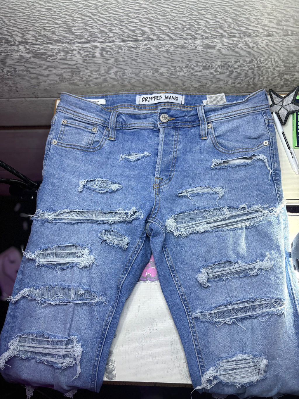 Dripped Slimfit Distressed Jeans | M