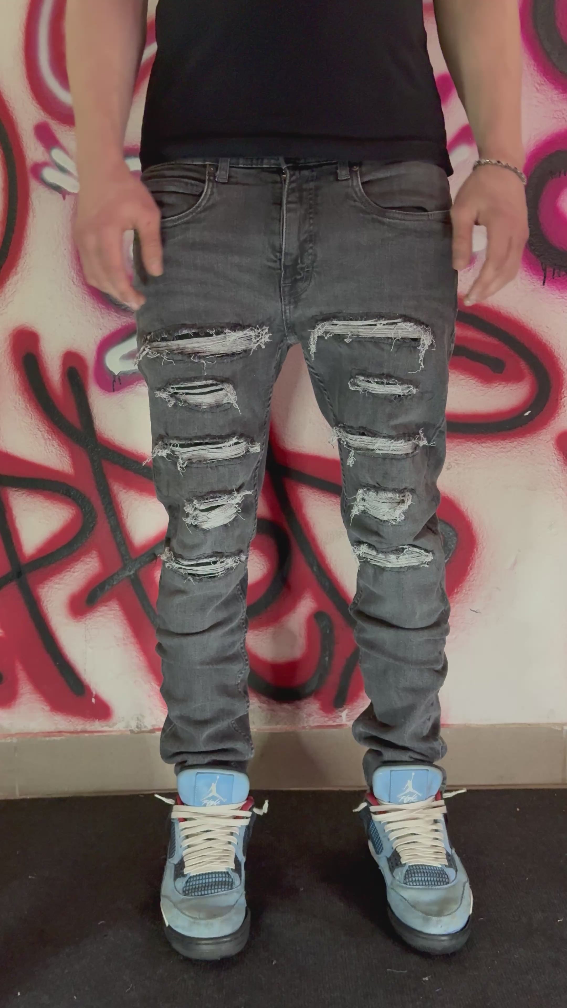 Dripped Slimfit Distressed Jeans | S
