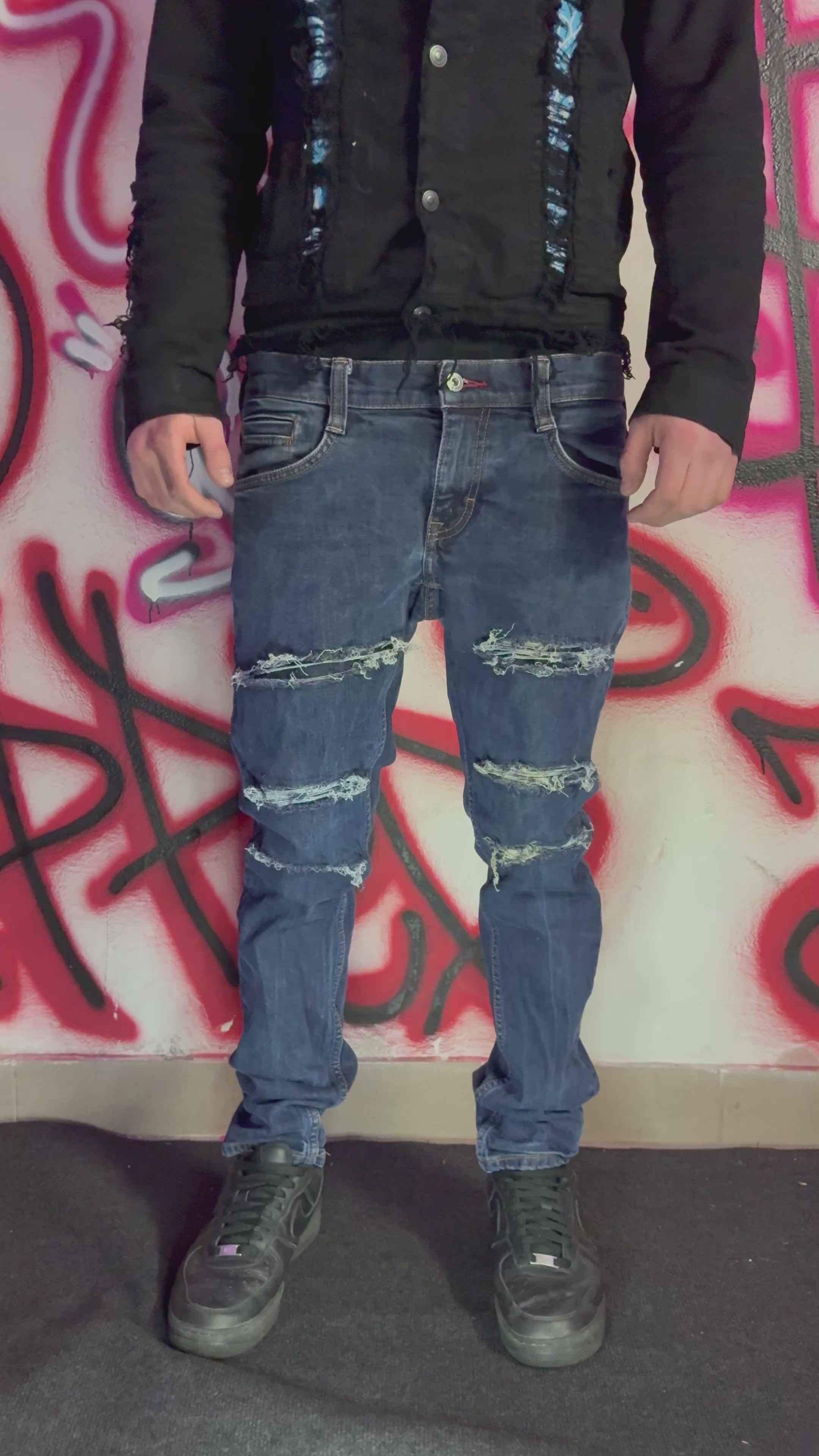 Dripped Slimfit distressed jeans | M